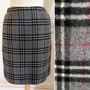 Wool Plaid Wrap Skirt Carole Little 2P Petite
